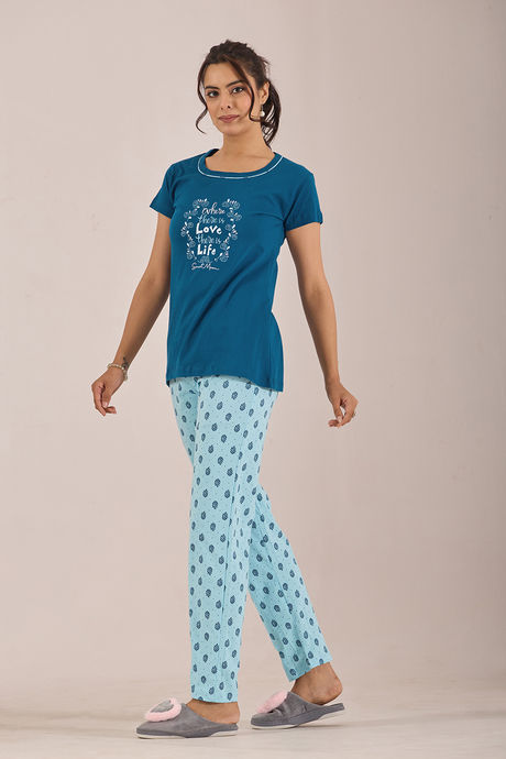 Sweet Moon Knit Cotton Pyjama Set - Skyblue Darkblue — image 3